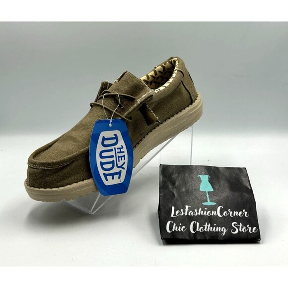 NWT Hey Dude Men's Khaki Canvas Wally Stretch Tobacco Loafers Shoes Size 10 3202 - Picture 14 of 16